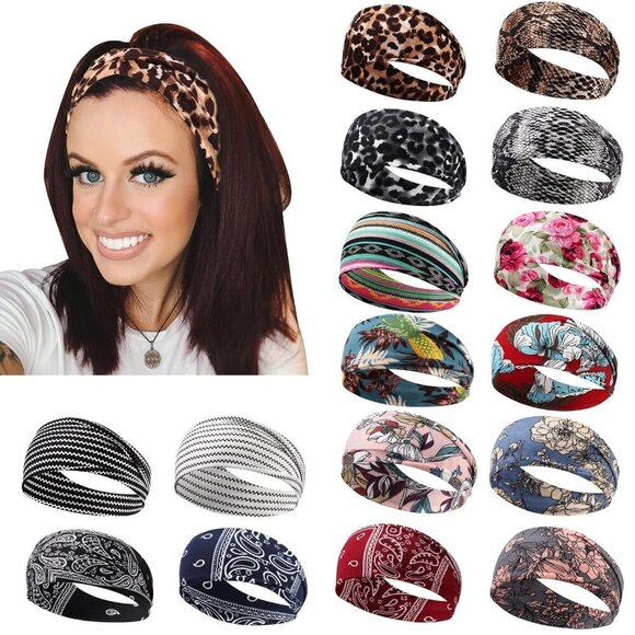 Yoga Running Headbands for Women 16 Pack Non-Slip Elastic Sports Hair Bands main image 5